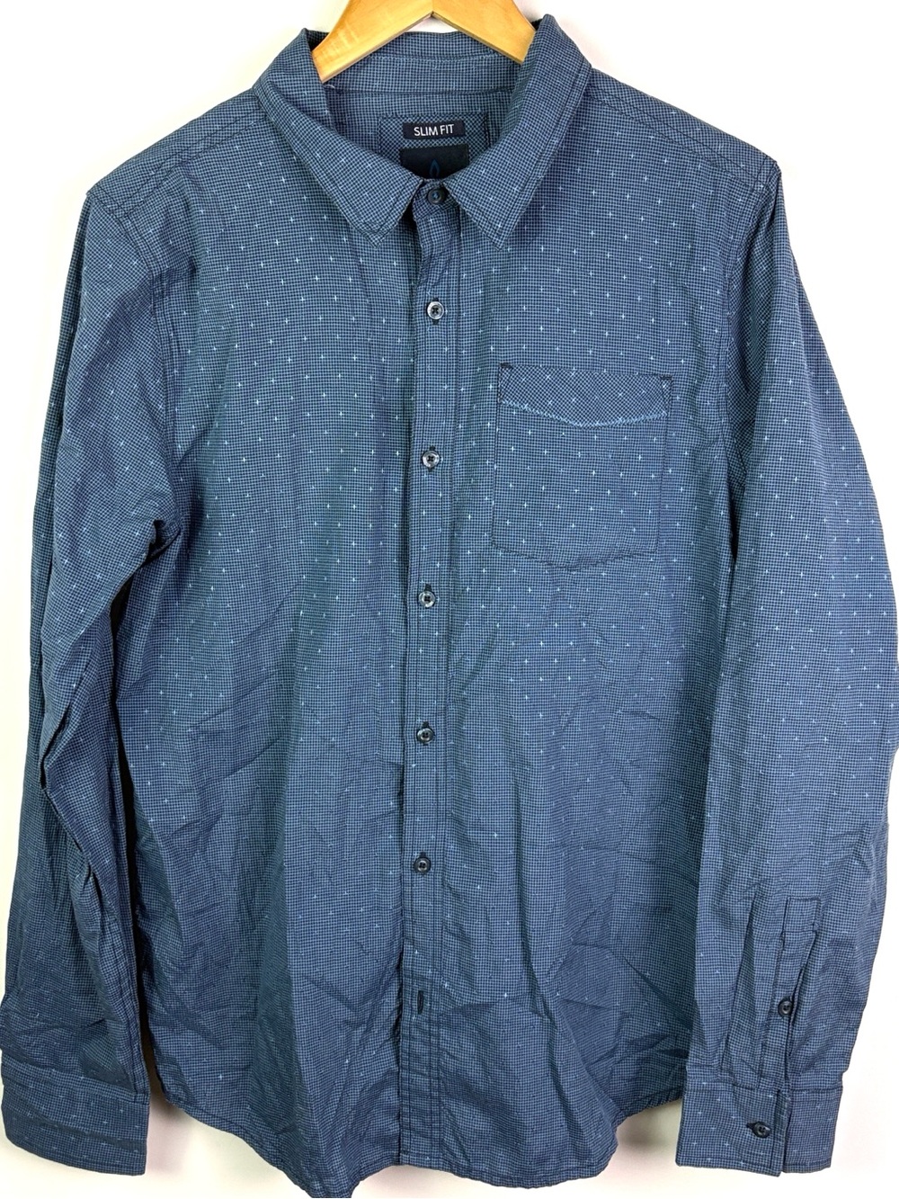 Prana Slim Fit organic cotton Navy Dot Button-Down Shirt size L